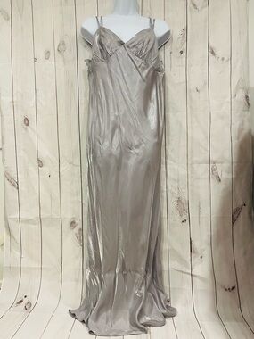 Women's Silver Slip Dress - Elegant Metallic Evening Gown